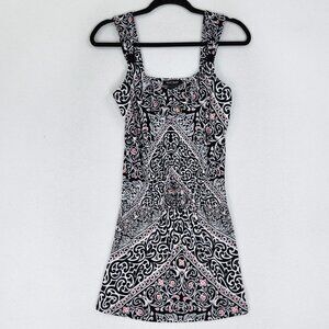 WHBM Dress Womens XS Black Pink Printed Sleeveless Drop Waist Stretch Tank Dress